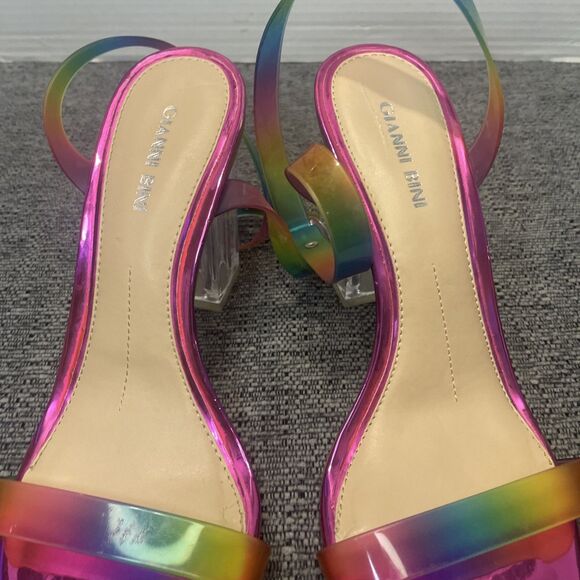 Gianni Bini Sandals Size 9.5M Pink Heels Rainbow Strappy Clear Lucite Block - Picture 14 of 16
